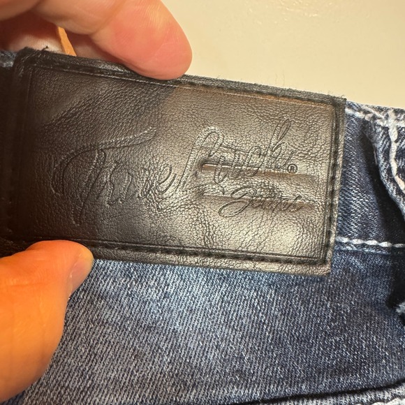 True Luck Jeans Mens 32x30 Straight Leg Dark Wash White Stitching Grunge Rugged - Picture 12 of 13